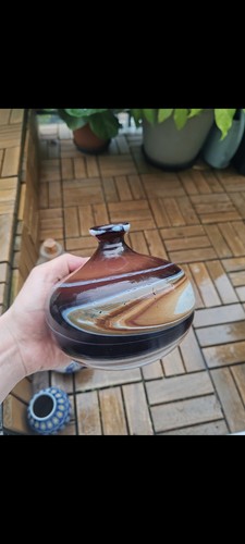 Vase verre soufflé signé - en,