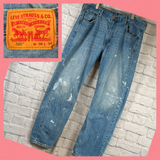 Levis 569 Ample Droit Fit Jean Bleu 38x34 Peinture Éclaboussures Délavé