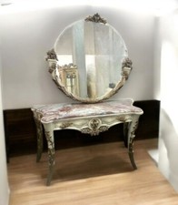 Console avec miroir assortie style Baroque en bois de hêtre et de marbre