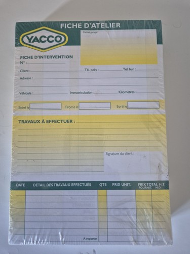 Bloc fiche atelier yacco - fiche, d'atelier
