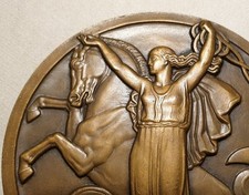 1935 RARE CLASSIC ART DECO MEDAL NORMANDIE CGT 68mm FRENCH LINE LINER by Vernon