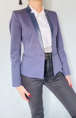 Veste blazer col cuir - en,