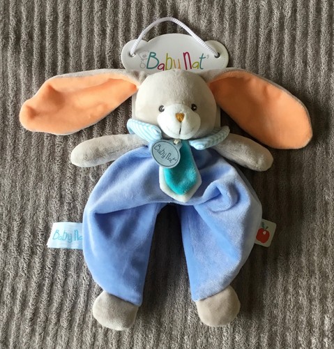 Doudou lapin gris bleu - gris, orange