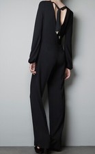 Combinaison noir large palazzo Col Dos V ouvert lien bout argent western ZARA S