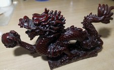 VINTAGE CHINESE DRAGON RESIN FIGURINE STATUE "BONNE CHANCE" CINNABAR RED ROUGE 