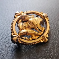 Broche époque Napoléon III motif floral ajouré plaqué or vintage ancien