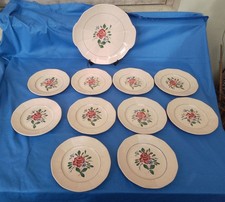 Service À Gâteau ( Plat/ 10 Assiettes À Dessert) Digoin Sarreguemines 9177 Rose