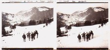 SUISSE CAUX PLAQUE PHOTO VERRE STEREO 13 x 6 CM POSITIF HIVER AU FOND LES AVANTS
