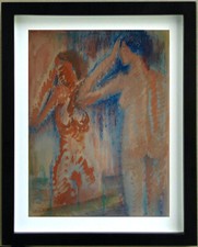 Dessin Gouache COUPLE  NU   Signé  ROBERT CALIX (1919/2008)