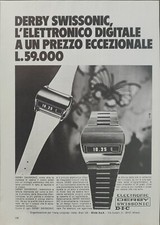 DERBY SWISSONIC Publicité Originale 1 Page 1975 MONTRE ÉLECTRONIQUE