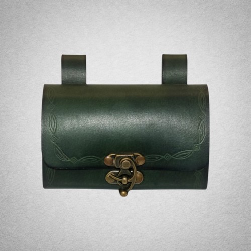 Pochette médiévale cuir vert - médiévale,