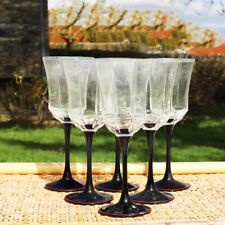 Set de 6 verres à eau à pied noir liseré rouge vintage