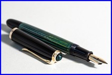 PELIKAN 400NN Stylo À Plume À Piston Rayé Vert Et Or Avec Plume MEDIUM 14K OR