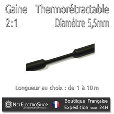 Gaine Thermorétractable 2:1 - Diam. 5,5 mm - Noir - 1 à 10m #128