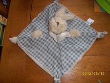 Doudou Textura Lapin Plat Carré Beige Et Vichy Bleu Pour le Dessous Echarpe Etat