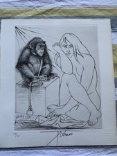 P-Y TRÉMOIS : lithographie Le singe et la femme nue Gravure originale J FRAPIER 