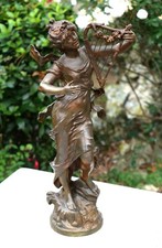 ART NOUVEAU Statuette grand modèle régule  harpe signée  LF MOREAU MOE25STA001