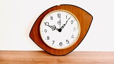 FONCTIONNE Pendule / horloge murale Japy Formica bois & laiton vintage