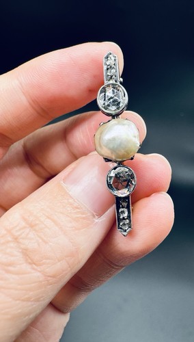 Broche ancienne perle diamant - perle,