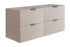 Meuble sous-lavabo suspendu FLOW 120 cm façade rainurée beige