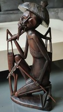 Sculpture/Figurine Vieux Paysan Balinais Récoltant Riz. Bois Coromandel. 31x14cm