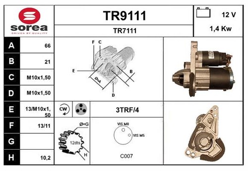 Démarreur snra tr9111 - snra,