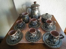 VALLAURIS FADY - SERVICE à CAFE - Grès - 6 TASSES - VERSEUSE SUCRIER POT LAIT