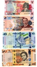 LOT SET SERIE 4 BILLETS Sierra Leone 1 2 10 20 Leones 2022 P34 35 37 38 NEUF UNC