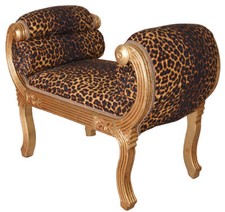 Chaise Longue Canapé Voluten Baroque Tabouret Léopard Banc Tabouret Louis XV Or