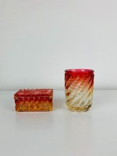 Pot et boîte Baccarat Bambou torsade rose cristal vintage salle de bain