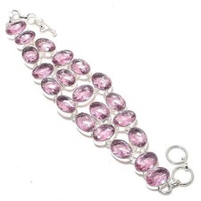 Bracelet bijou ancien en argent sterling 925 pierre précieuse kunzite rose fa...