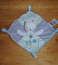 Doudou Plat Mouchoir Ours Bleu Gris MOTS D'ENFANTS Chat Carré Rayé Jaune Blanc