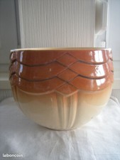 Ancien cache pot pour fleurs en céramique brune ART DECO
