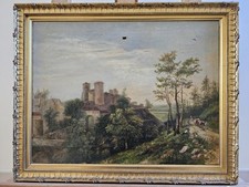 Tableau Peinture Toile Paysage Italien Chateau fort XIX Siècles