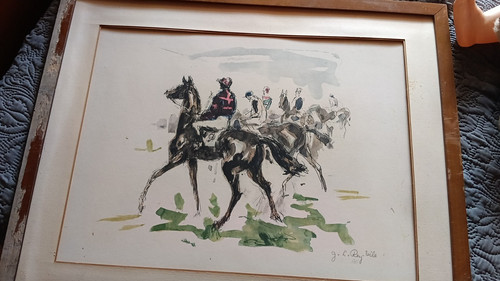 Lithographie course chevaux - course, de