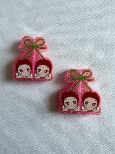 Twin cherry acrylic focal bead - cherry,