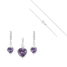 Parure Bijoux - Femme - Coeur - Cristal - Améthyste - Argent Fin 925/1000