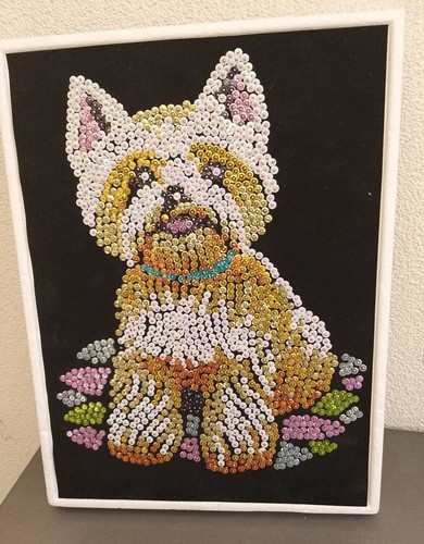 Tableau sequins realise chien - tableau,