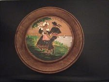 assiette Pyrogravure Bretagne La Turballe Costume Danse Signée JB