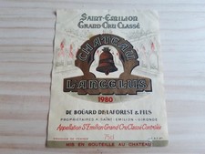 étiquette vin Chateau ANGELUS 1980 original saint emilion 1er cru A wine label