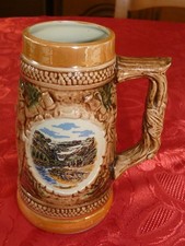 Bock Chope à bière En grès BARBOTINE Marron Beige GAVARNIE 750ml BEAUX DECORS