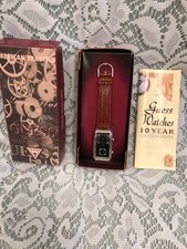 Women's "GUESS" Rectangular Face Brown Leather Strap Watch 