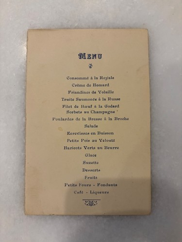 Ancien menu restaurant début