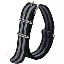 22MM  BRACELET NYLON NATO  MONTRE  aussi pour Seiko, Citizen.. 25 noir/gris 