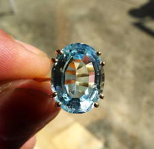 Ancienne Bague Griffe Or 18 Carats AIGUE MARINE Ovale Facettée Taille 55 - 56