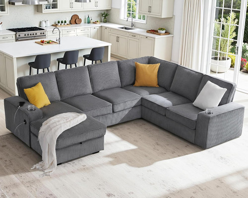 Spacious 112 shaped couch - 112",
