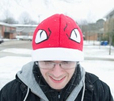 Voltorb Fleece Hat Handmade Soft Fluffy Cute Kawaii Red and White Cap Winter