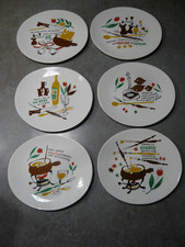 6  ASSIETTES A FONDUE MODELE THONON Signé YC  - SALINS FRANCE - Dim:  19 X 22 cm