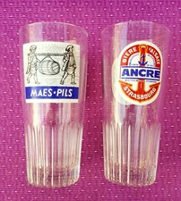 2 verres bière MAES * PILS + ANCRE Alsace Strasbourg -Pub- Bistrot- Chopes.  C18