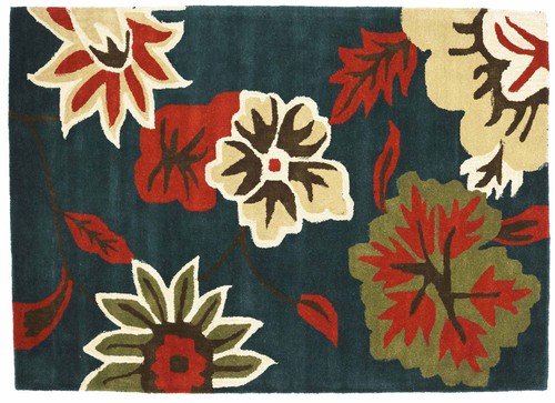 Tapis fleur laine 160x230 bleu - fleur,